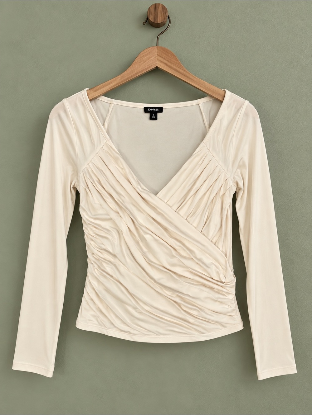 Express Body Contour Ivory Ruched Wrap Long Sleeve Top – Size L